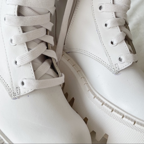 Zara White Lug Sole Lace-Up Leather Ankle Boots Size 37 - Picture 8 of 11